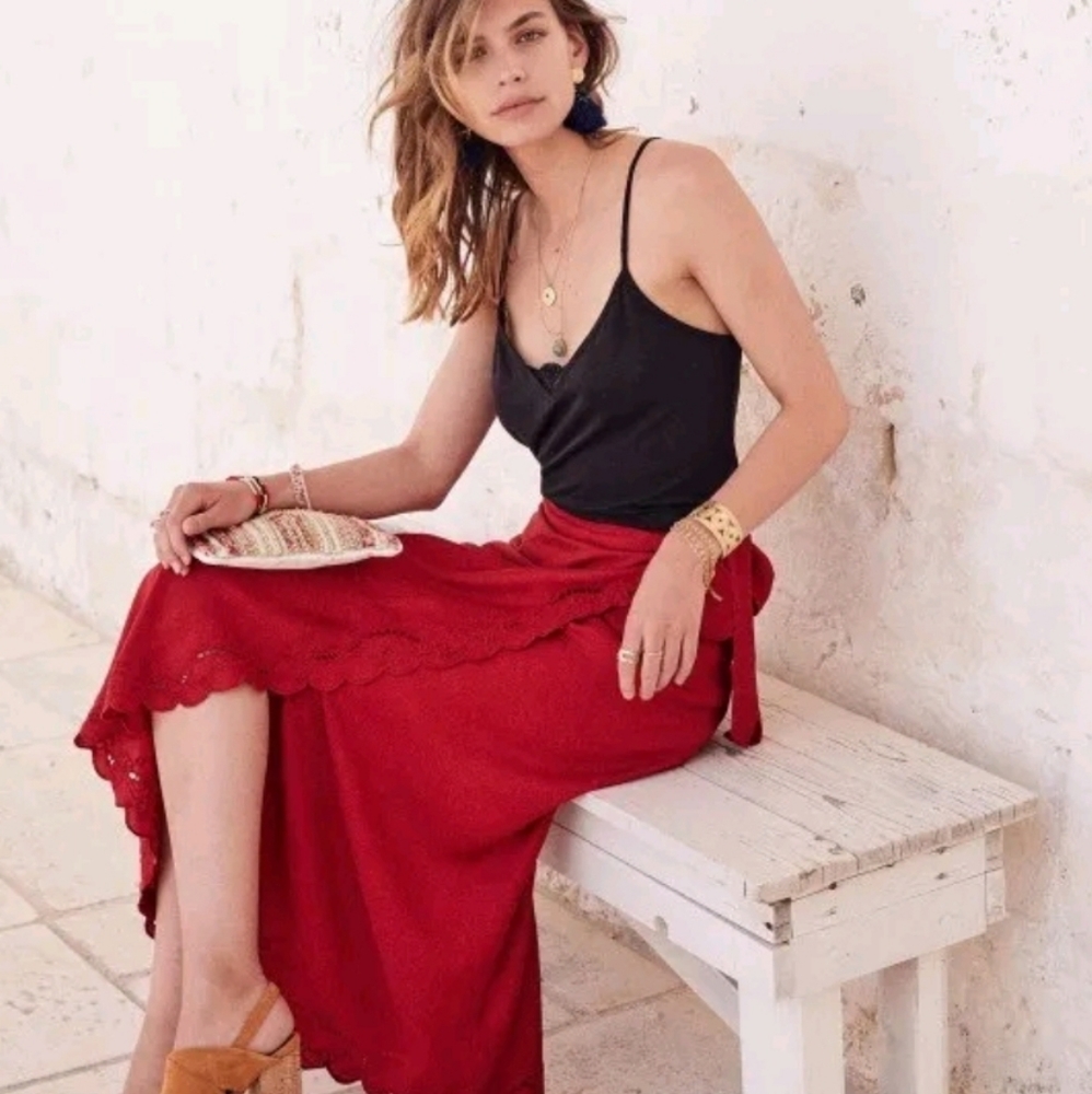 Sezane Red Midi Skirt Andy Rubis Jupe